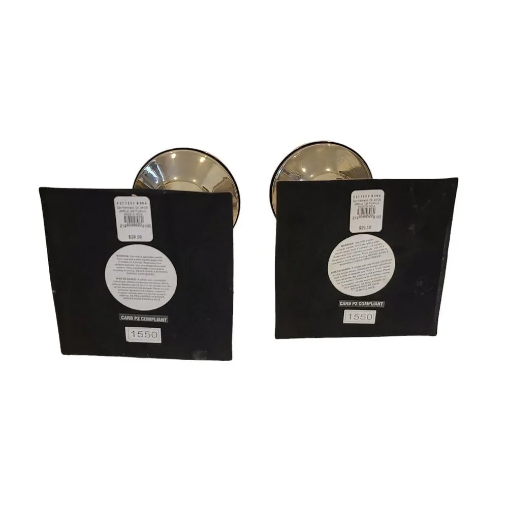 Set Of 2 Pottery Barn Amelia Pillar‎ Taper Candle Holder Chrome Glass Square